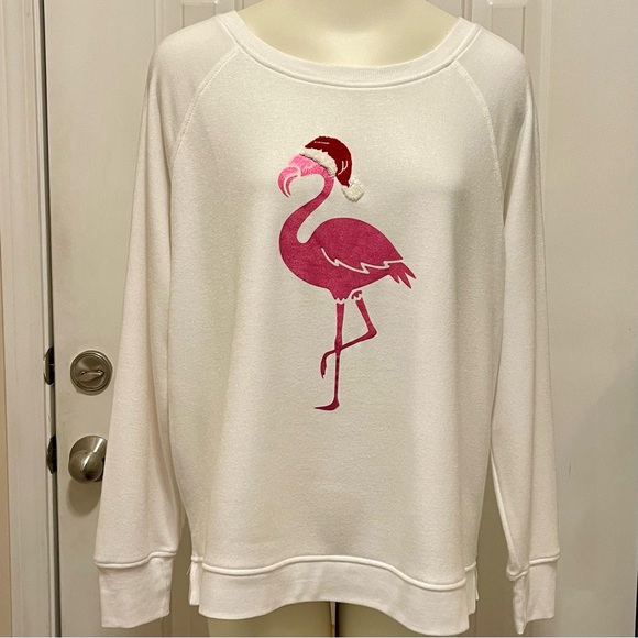 JANE & DELANCEY FLAMINGO SANTA HOLIDAY SWEATSHIRT NWT MISSES SIZE LARGE - Picture 1 of 12